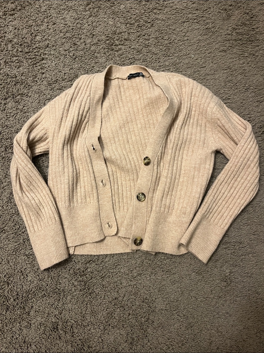 Cozy Ribbed Button-Front Cardigan - Beige